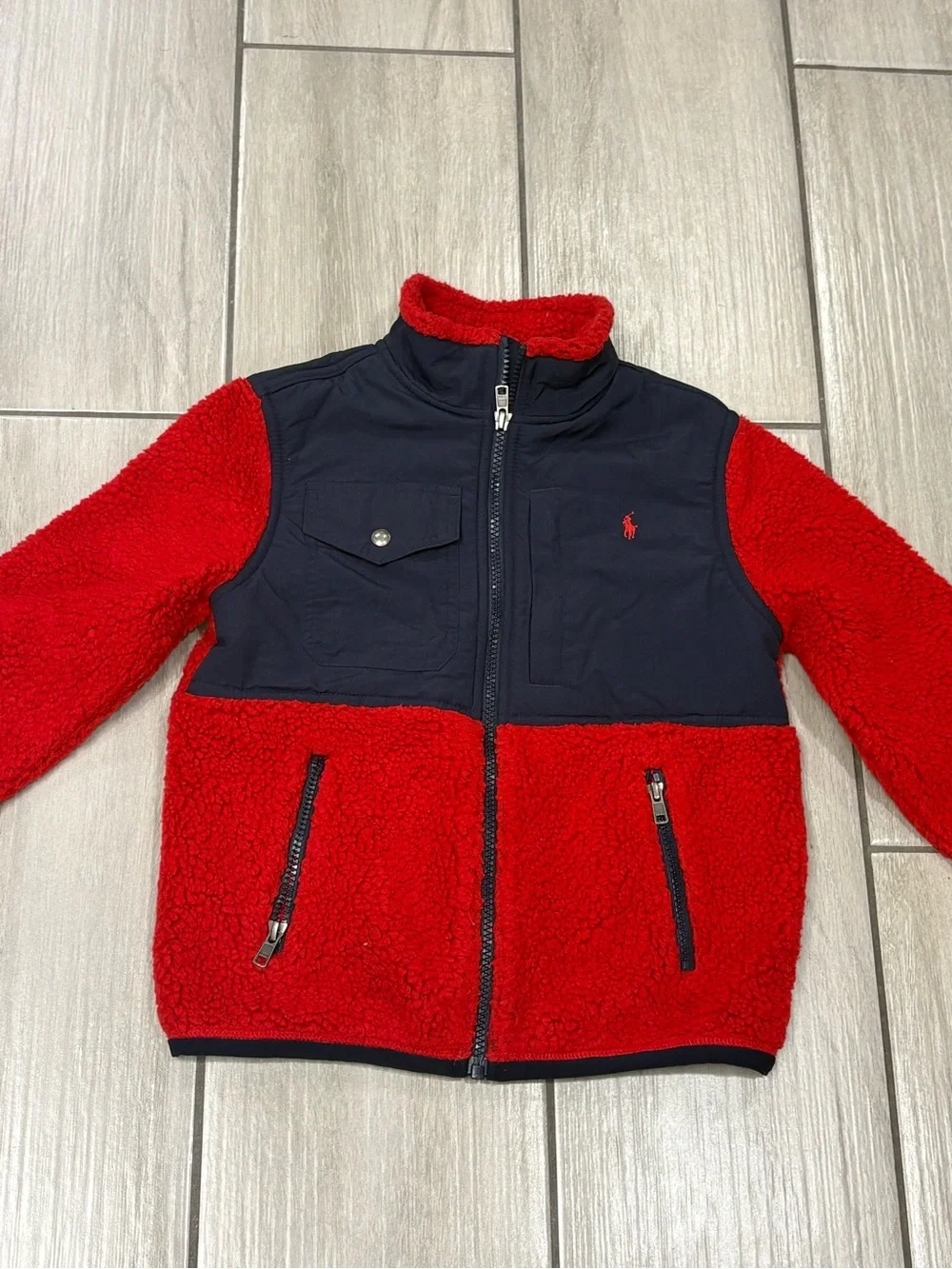Box #7 Polo Ralph Lauren Boys size 7 Teddy Sherpa Fleece Red/Navy Jacket